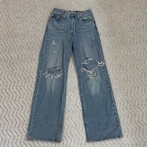 Levi's Ribcage Blue Ripped Wide Leg Jeans